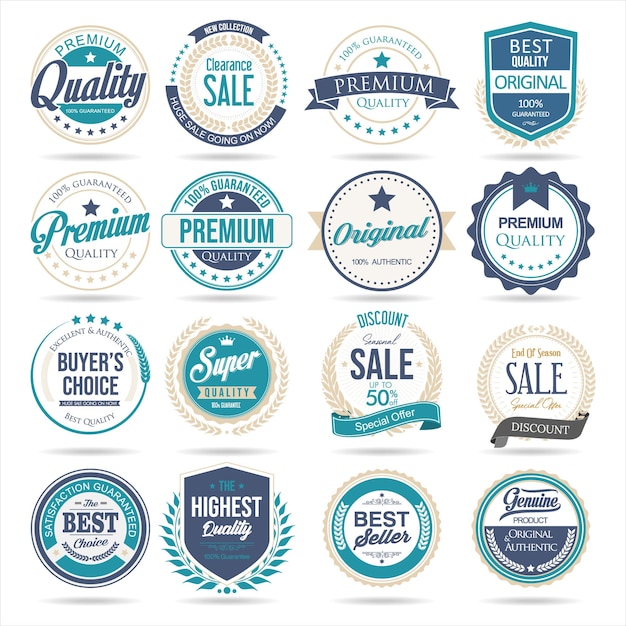 Vector premium quality retro vintage badges isolated on white background