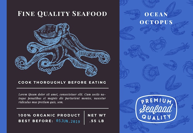 Premium quality seafood octopus packaging template