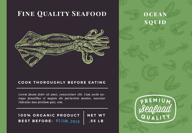 Premium quality seafood squid packaging template