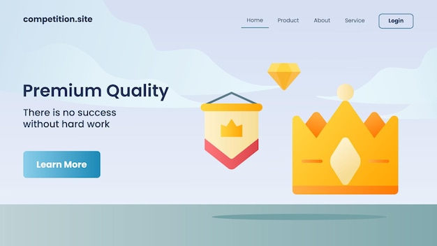 Premium quality with tagline there is no success without hard work for website template landing homepage vector illustration