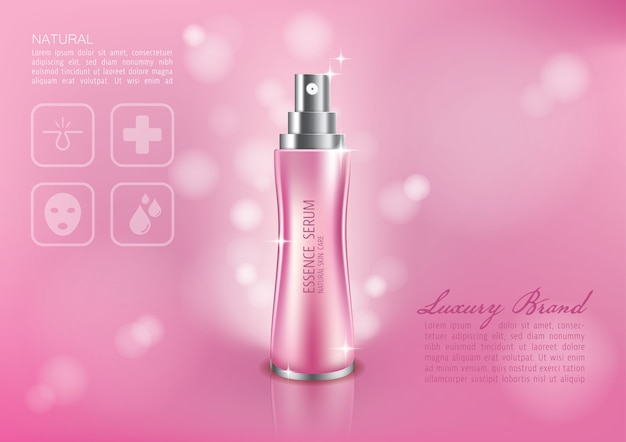 ピンクの背景にプレミアムな現実的なサクラピンクの化粧品