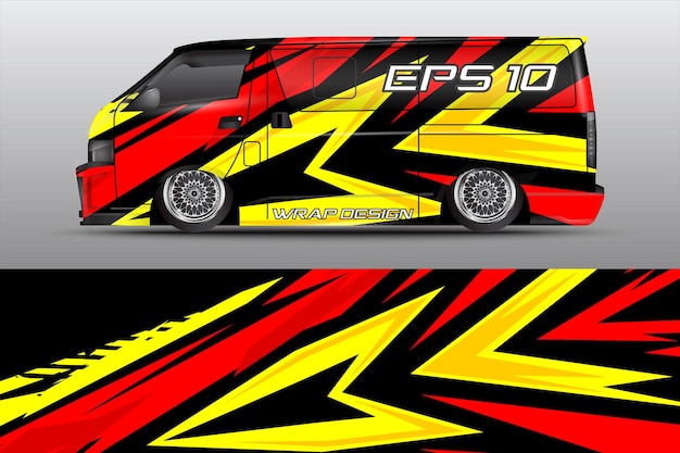 Premium red yellow cargo van car wrapper Vector Design