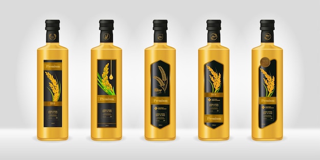 Vettore illustrazione del pacchetto di olio di crusca di riso premium