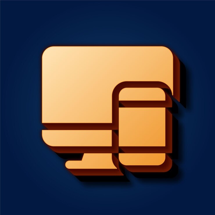 Vector premium rich blue background featuring sophisticated gold computer and mobile phone icon