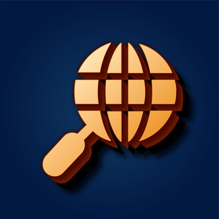 Vector premium rich blue background featuring sophisticated gold global search icon