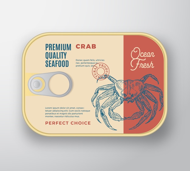 Premium seafood aluminium container with label cover.