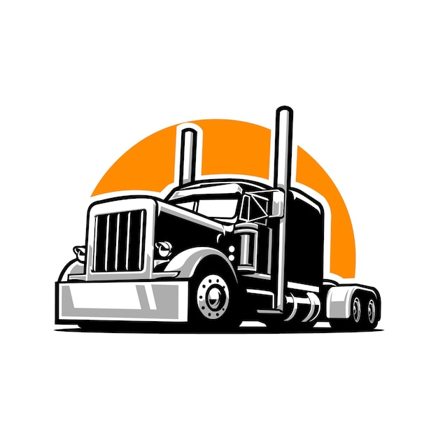 Premium semi truck 18 wheeler freight silhouette vector illustration