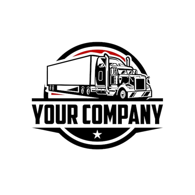 Premium semi truck 18 wheeler trailer company logo transportation vector template