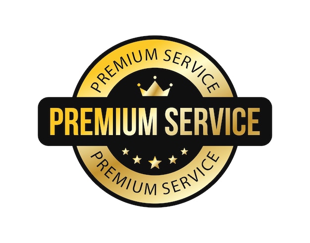 Vector premium service golden round label with crown and stars shiny glossy luxury modern flat vector