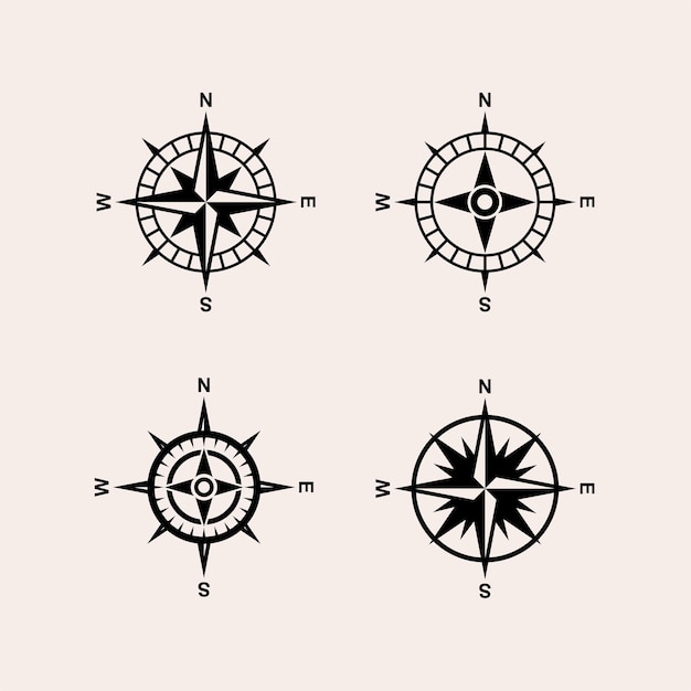 Premium set collection compass vector black logo icon design isolated background