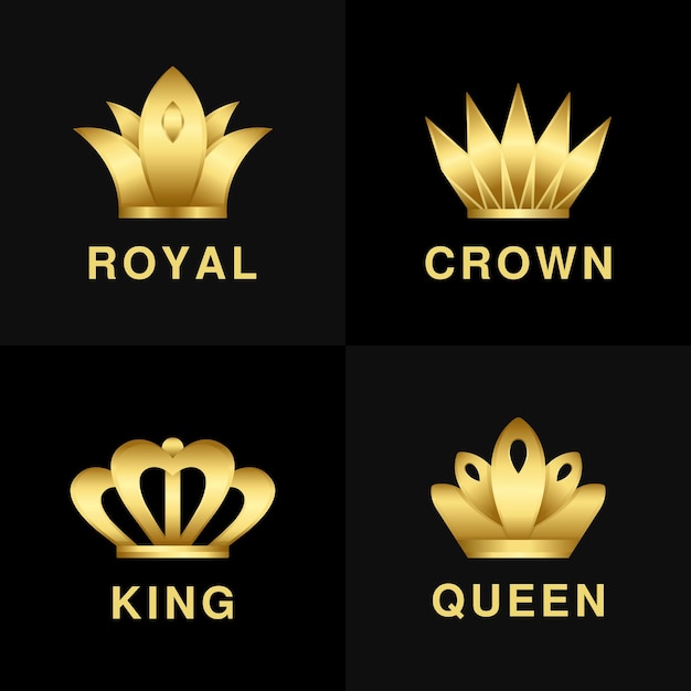 Premium set of logo royal king crown icon on black background