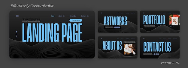 Premium set Web design UI UX donkergrijze gradiëntvector