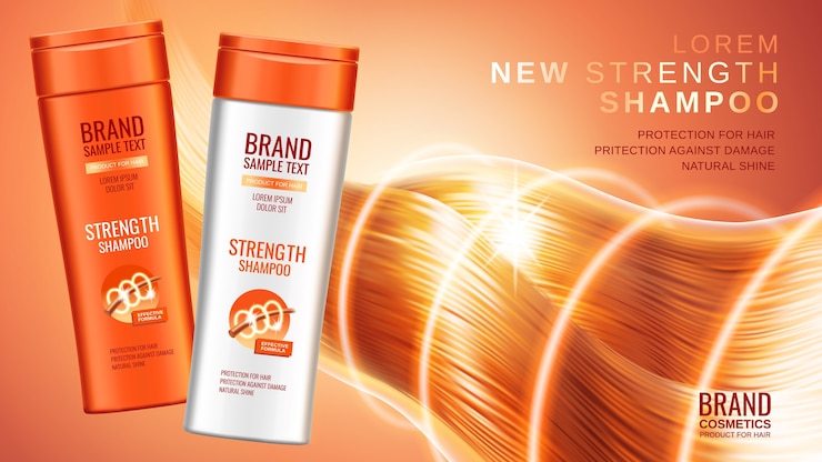 Premium shampoo ads, realistic cosmetic bottles of shampoo with different packaging