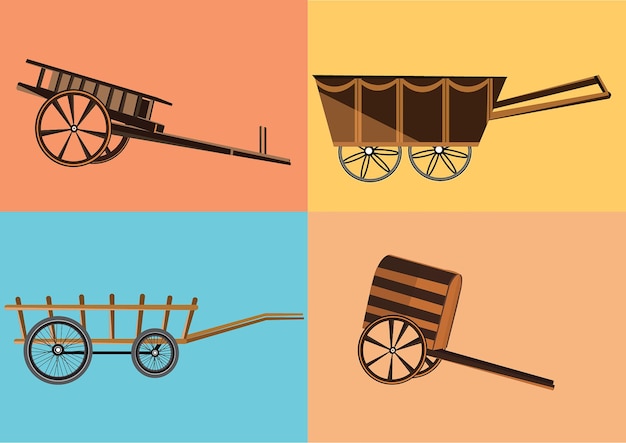 Premium Stock Vector Combo Set Of Wooden Carts