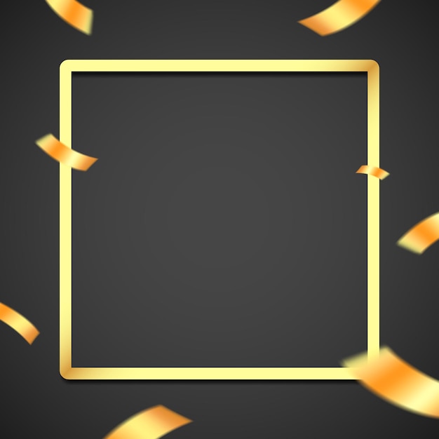 Золотая рамка премиум-класса с летающими конфетти на черном фоне векторный дизайн подарочной карты