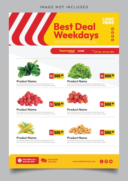 Vector premium supermarket and groceries promotion flyer catalog template