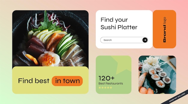 Vector premium sushi restaurant website en app bento grid sjabloon