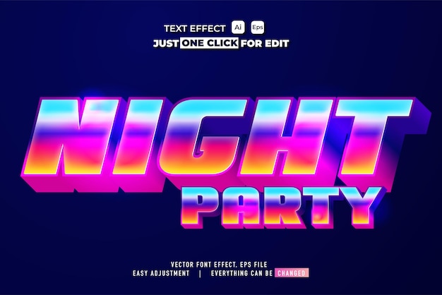 Premium teksteffect bewerkbare vectorsjabloon neon nachtstijl moderne look met het effect van schijnend licht alles kan worden gewijzigd en aangepast aan de behoeften van het evenement en meer