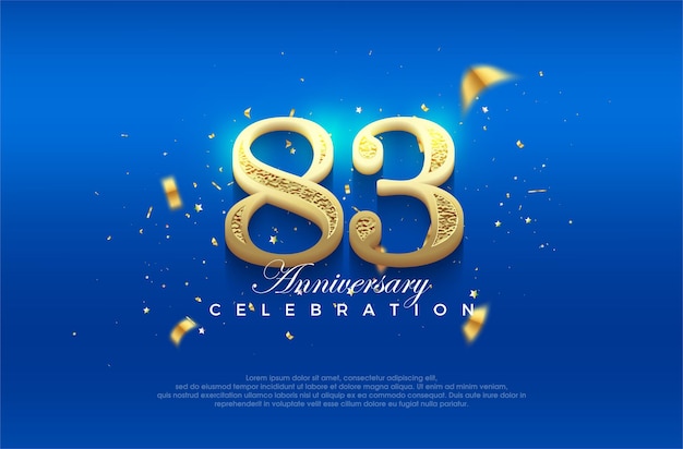 Premium vector 83rd anniversary celebration background with fancy numeral glitter premium vector background for greeting and celebration