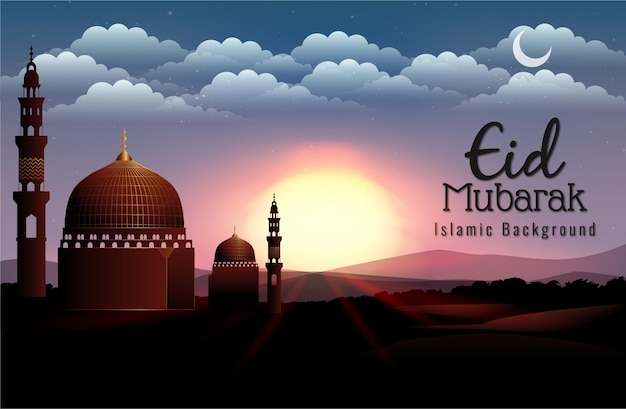 프리미엄 벡터 아름다운 Eid al fitr Eid al adha Eid Mubarak 황금색 인사말 그림