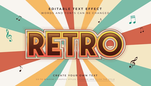 Vector premium vector bewerkbare retro muziek effect kleurrijke retro vintage lettertype stijl