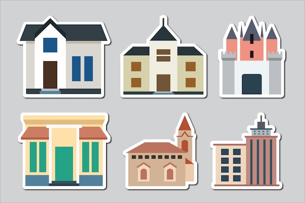 Premium vector of buldings sticker buildings vector design