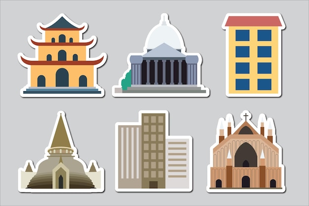 Premium vector of buldings sticker buildings vector design