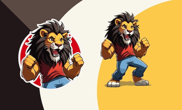 Vector premium vector of cartoon character supporting lion roaring mascot logo