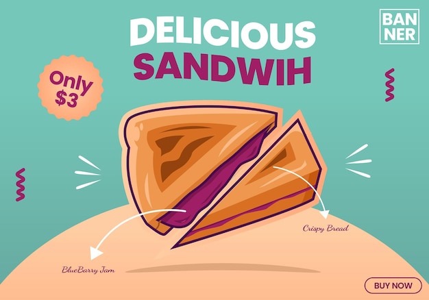 プレミアム ベクターのおいしいサンドイッチ フード メニューとソーシャル メディアの投稿テンプレート