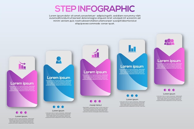 Modello di passaggi infografici sfumati. vettore premium