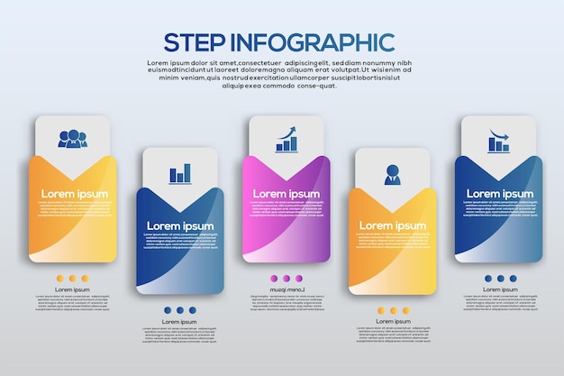 Modello di passaggi infografici sfumati. vettore premium