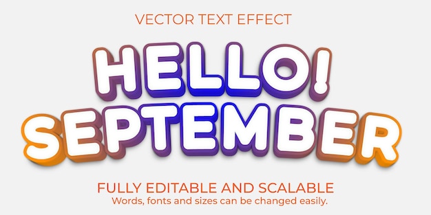 premium vector hallo sepember bewerkbaar teksteffectontwerp