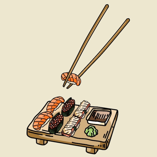 Premium vector hand draw sushi set for japanese cuisine restaurant