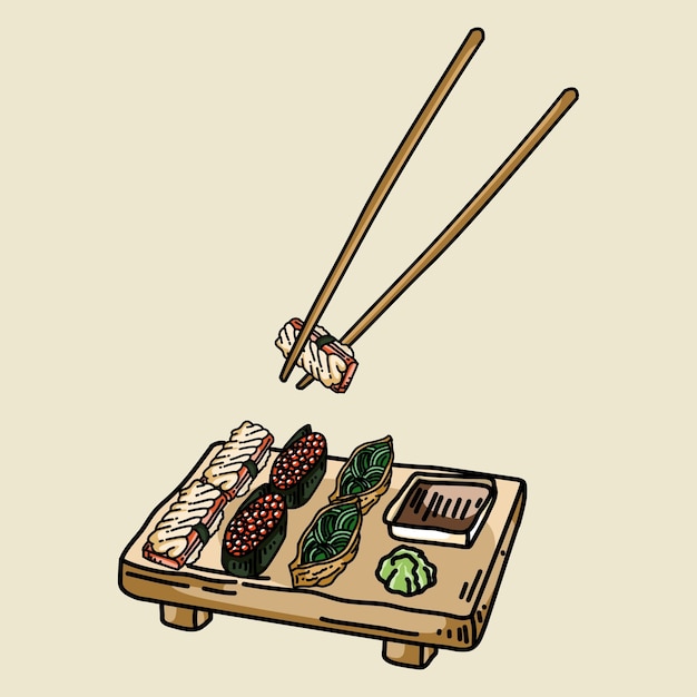 Ручной набор суши для ресторана японской кухни Премиум векторы