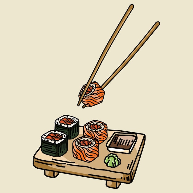 Premium Vector Hand Draw Sushi Set For Japanese Cuisine Restaurant