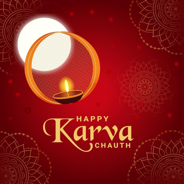 Happy karwa chauth festival illustration stock премиум векторы