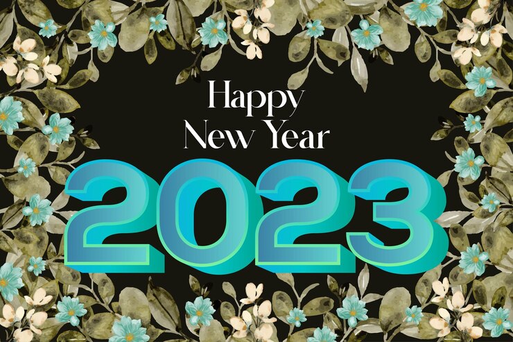 वेक्टर premium vector happy new year with flower watercolor