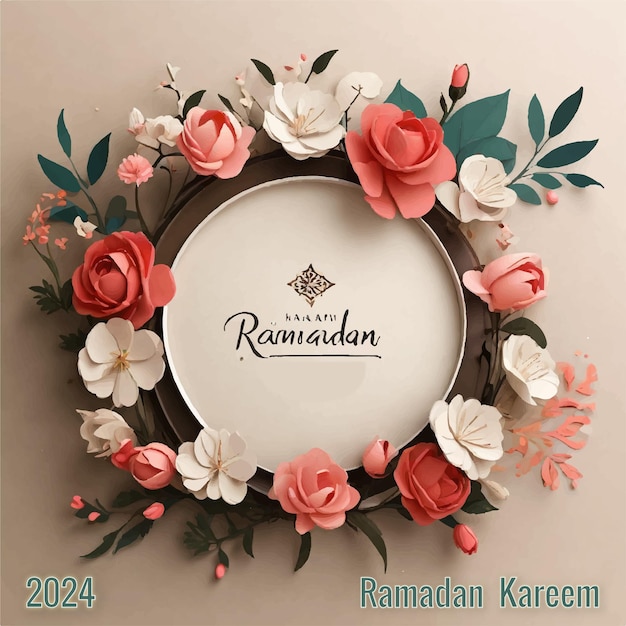 Vector premium vector illustration 3d floral realistic ramadan kareem design template