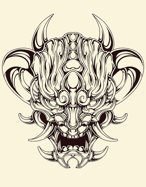 Vector premium vector japnese oni mask devil hand drawn illustration