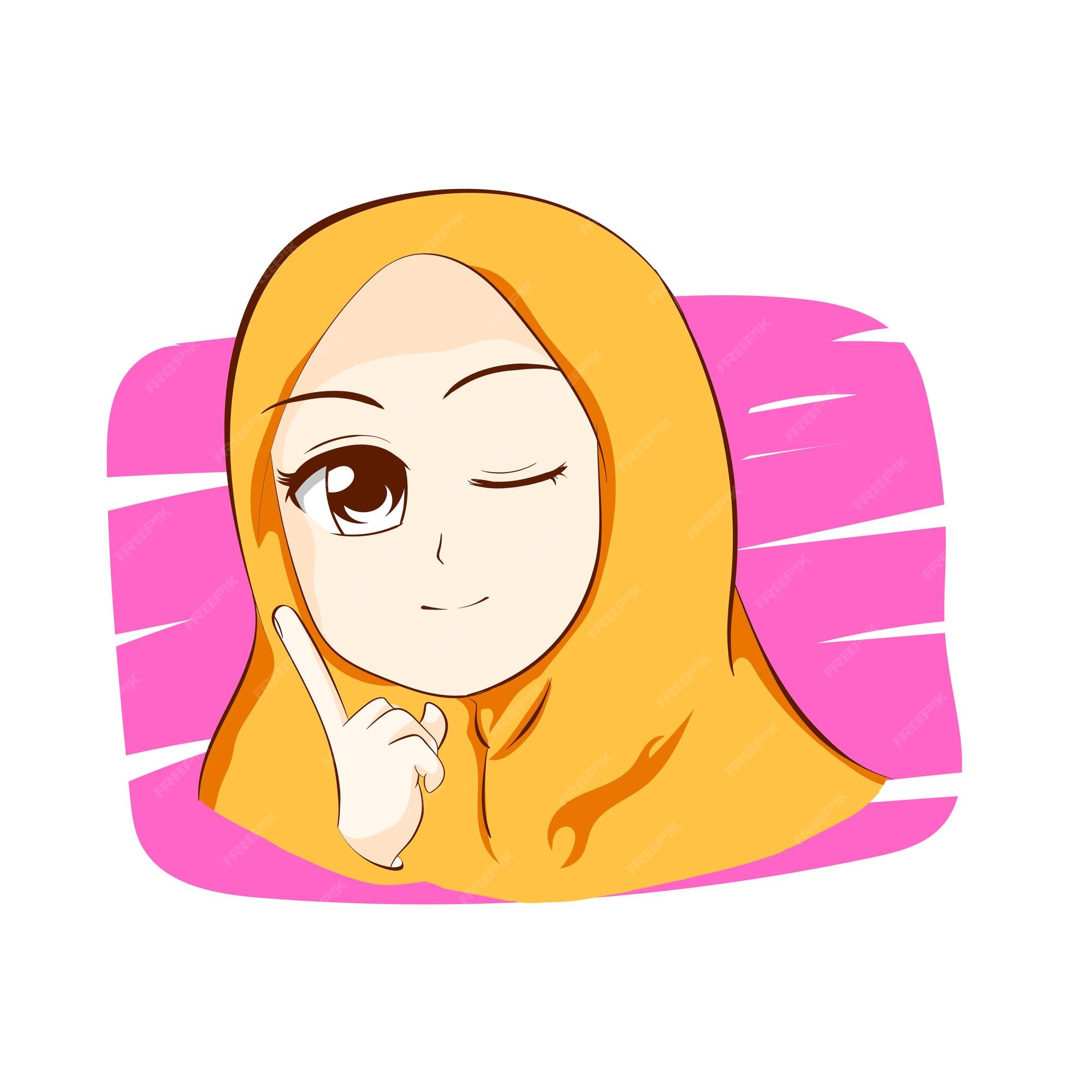 Premium vector l image of a cute woman hijab anime character being