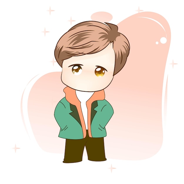 Premium vector l draw flat character design boy cute manga cartoon korean