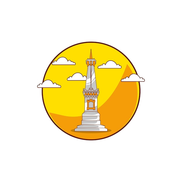 Premium vector l tugu jogja getekend logo monument cartoon schattig