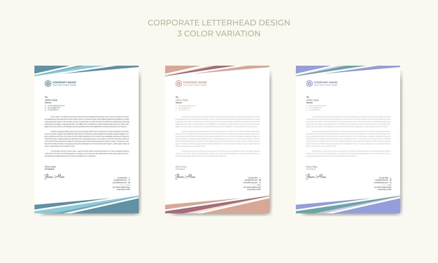 Premium Vector letterhead template premium vector with 3 colorde variation