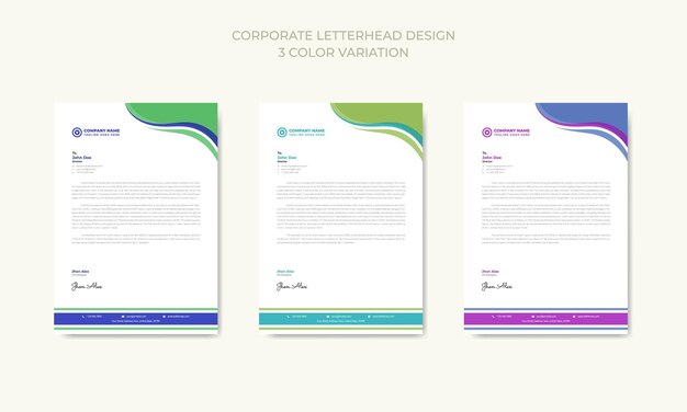 Premium Vector letterhead template premium vector with 3 colorde variation