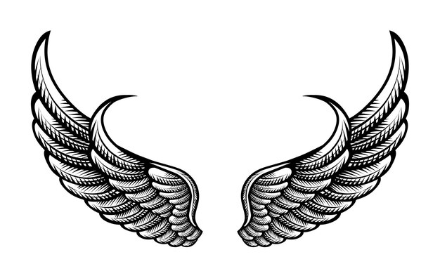 Vector premium vector line art hand drawn angel wings tattoo