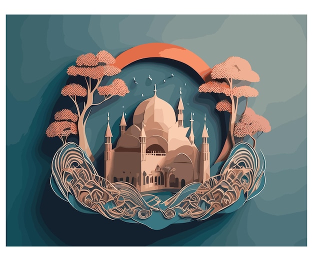 premium vector Paper art style ramadan Islamic Mosque Hilal paper art style AI generated vector