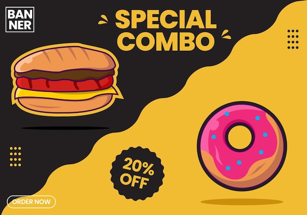 Premium vector van brood en donut combo social media post-bannersjabloon