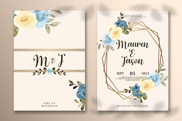 Premium vector Wedding invitation template with flower