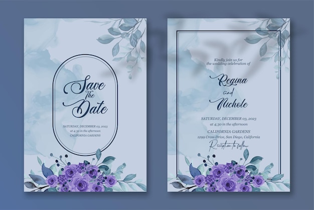 Premium vector Wedding invitation template with watercolor flower