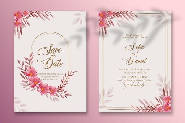 Premium vector Wedding invitation template with watercolor flower